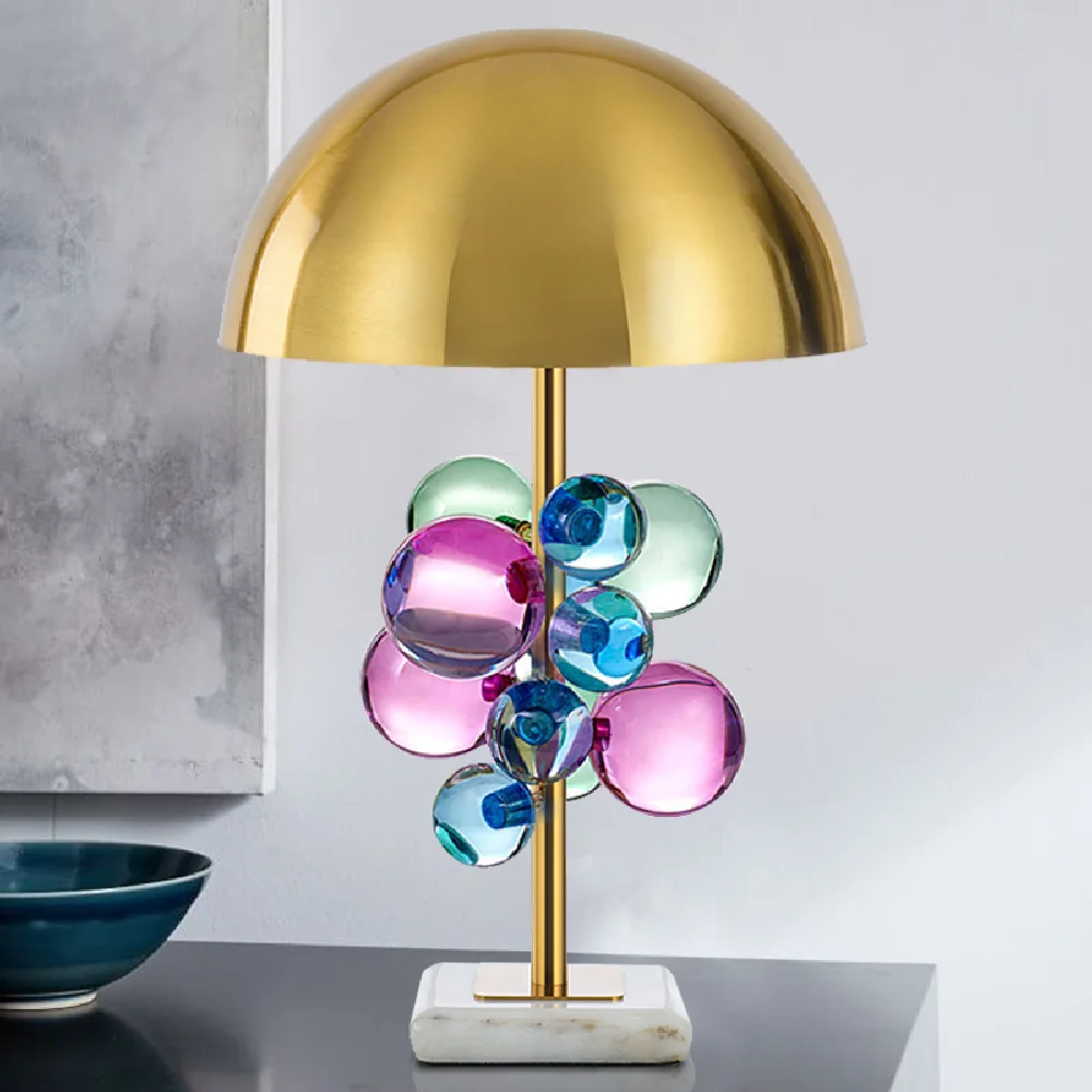 

E27 Gold LED Table Lights Color Crystal Ball Bedroom Bedside Creative Table Lamp Hotel Study Room Postmodern Marble Desk Lights