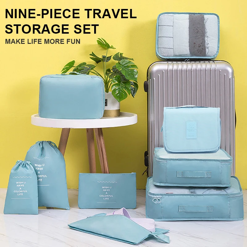 

9pcs Travel Storage Bag Set Travel Organizer Large Capacity Luggage Storage Bags For Clothes Unisex Multifunction Cube Bags Kit