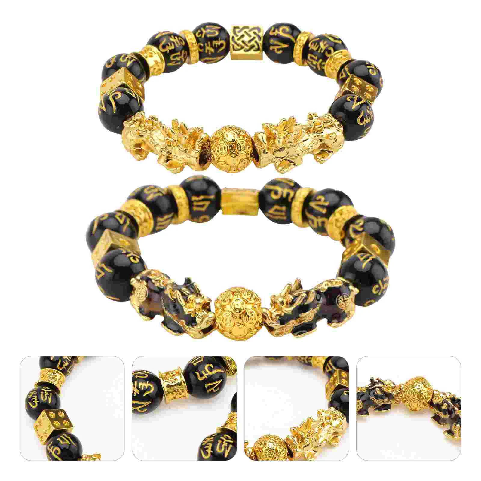 

2Pcs Beads Bracelet Decorative Bangle Auspicious Bangle Jewelry Gift