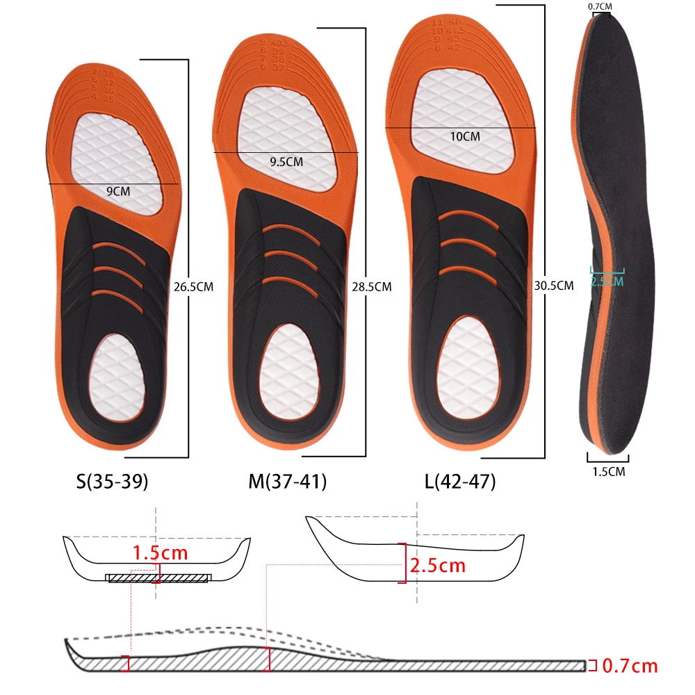 Arch Support Sport Athletic Orthotic Shoe Sport Insoles with Shock Absorption Shoes Insert for Plantar Fasciitis and Flat Feet
