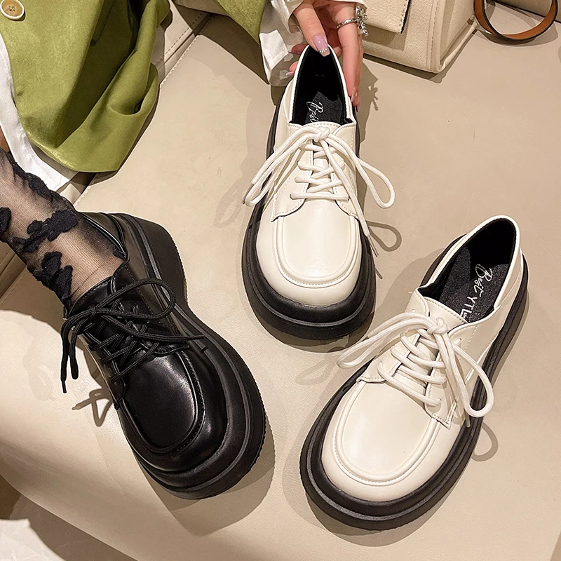 

Женские туфли-Дерби с закрытым носком, универсальные лоферы в британском стиле, с мехом, на плоской подошве, квадратный носок, повседневная обувь на платформе, Sn
