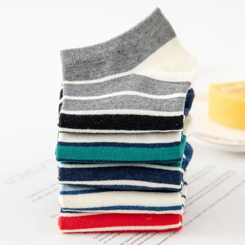 5 Pairs Summer Men Invisible Socks Casual Striped Sports Street Preppy Style Couples Socks Breathable Sports Short Boat Socks