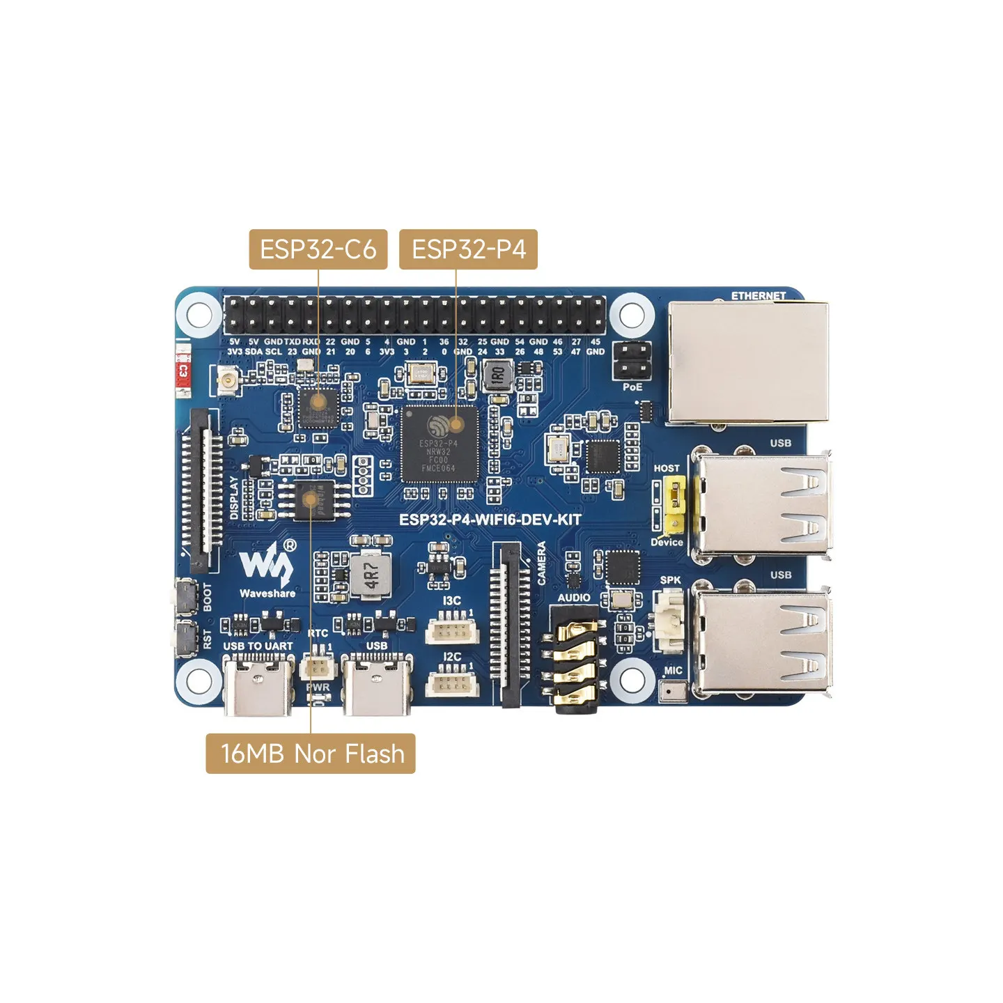 Фото Плата разработки ESP32-P4 с интеграцией ESP32-C6, Bluetooth и Wi-Fi, поддерживает голосовое управление Xiaozhi AI и DeepSeek №1