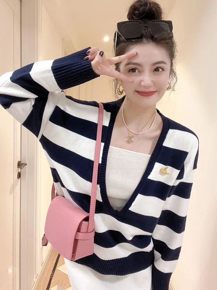 Плюс размер корейский Sle Idle контрастный цвет в полоску с длинными рукавами