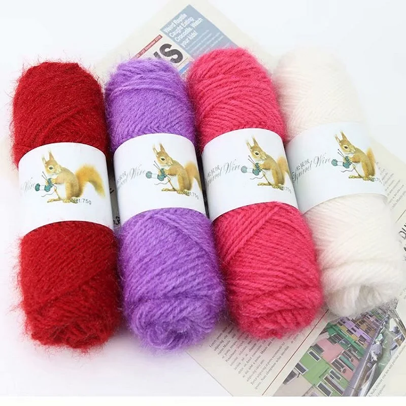 5 штук 75 г/моток шерстяной пряжи из бельчатника с яркой шелковистой лентой Нового стиля для вязания шапок, шарфов и пальто средней толщины.