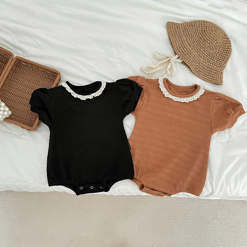 

2022 Summer New Baby Girl Short Sleeve Bodysuit Solid Infant Girl Casual Jumpsuit Fashion Toddler Baby Loose Princess Clothes