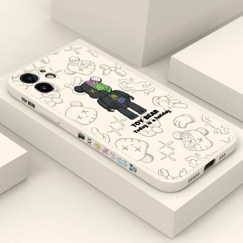 

Fashion Side Liquid Toy Bear Case For iPhone 11 12 13 Pro Max Mini 7 8 Plus XR X XS MAX Trend Original INS Luxury Cover
