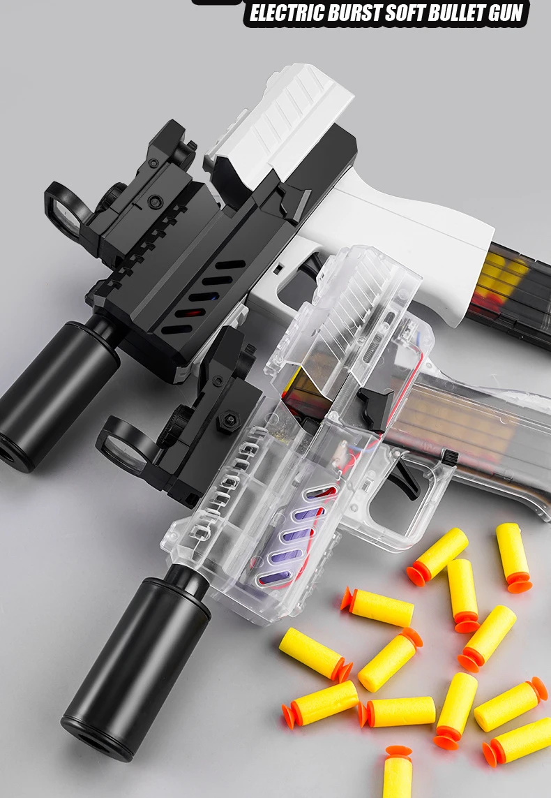 

New transparent UZI Uzi submachine gun electric burst soft bullet gun can fire toy gun outdoor battle children gift competition