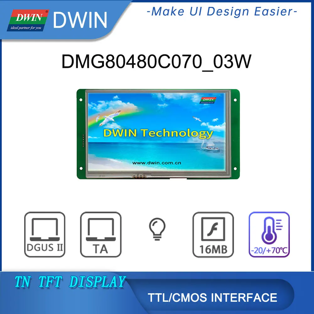 

DWIN 7 Inch TFT LCD Display Module 800*RGB*480 TTL Interface Full Color Touch Screen Monitor for Raspberry Pi/Arduino/Modbus/PLC