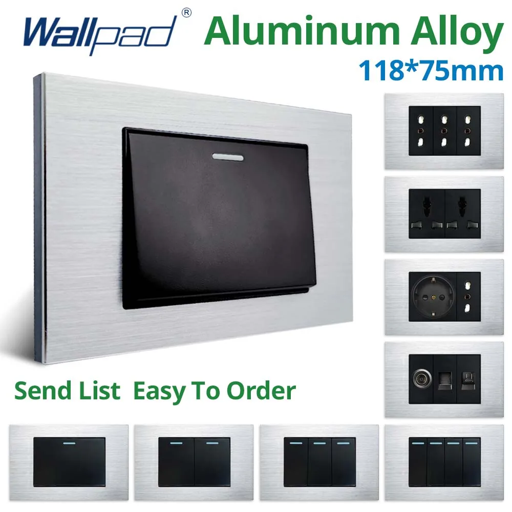Фото Wallpad 1 2 3 4 Gang 2 Way Rocker Button настенный выключатель света TV TEL RJ45 комплект розеток серебристая алюминиевая панель диммер 118*75 мм №1