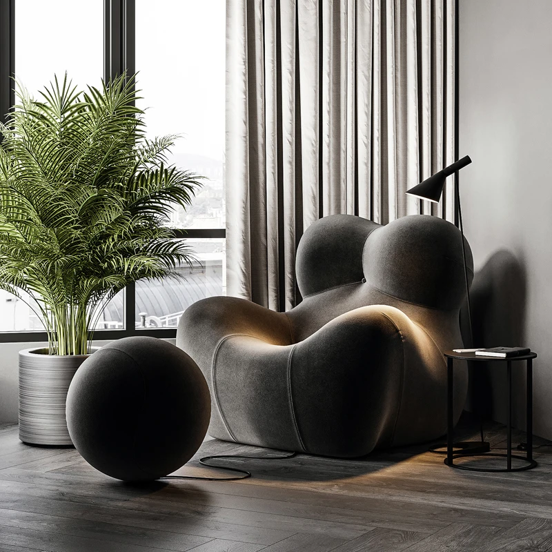 

Nordic Single Sofa Chair Creative Ball Mother's Arms Lazy Lounge Chair Ball Chair Designer Living Room Balcony Embroidered Style