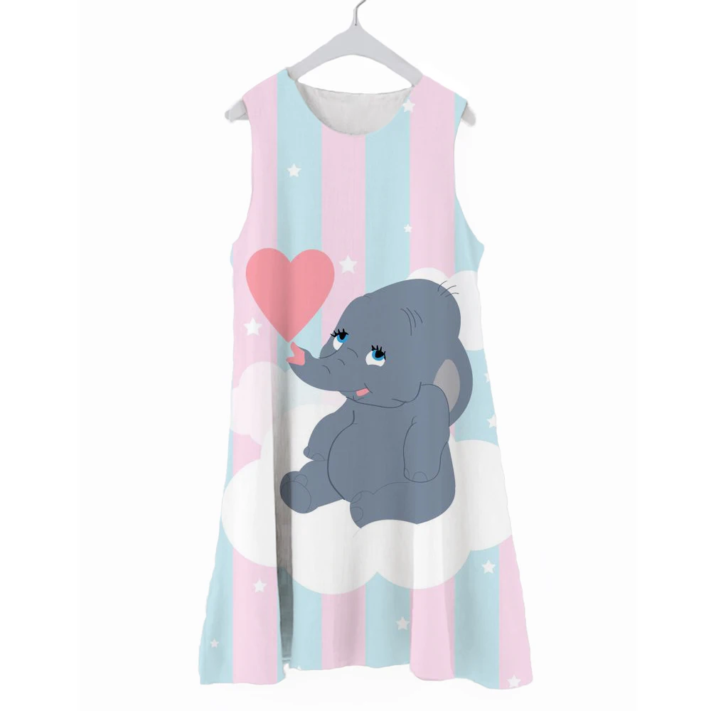 

Розовое милое платье Дамбо для девушек, красивое и хорошо ведет себя, короткое платье, Повседневное платье без рукавов, мини-платье, летнее п...