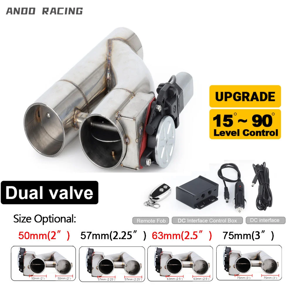 

Adjustable Degree 2" 2.25‘’ 2.5'' 3" Double Valve Electric Exhaust Cut Out Valve Exhaust Pipe Muffler Kit With Wireless Remote