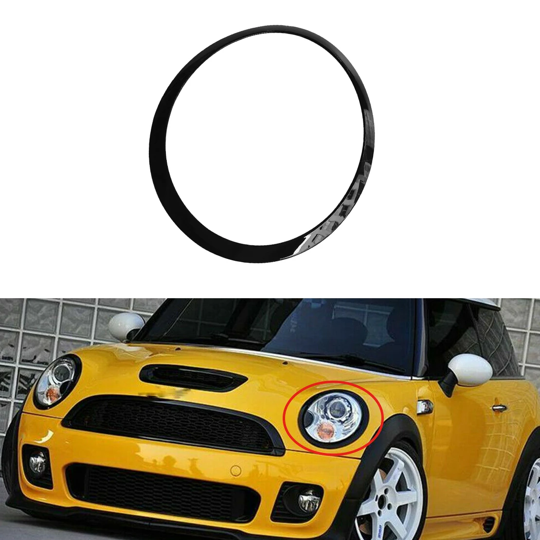 

51137149905 Car Front Left Headlight Lamp Trim Ring Bezel Fit for Mini Cooper R55 R56 R57 R58 R59 2012 2013 Glossy Black