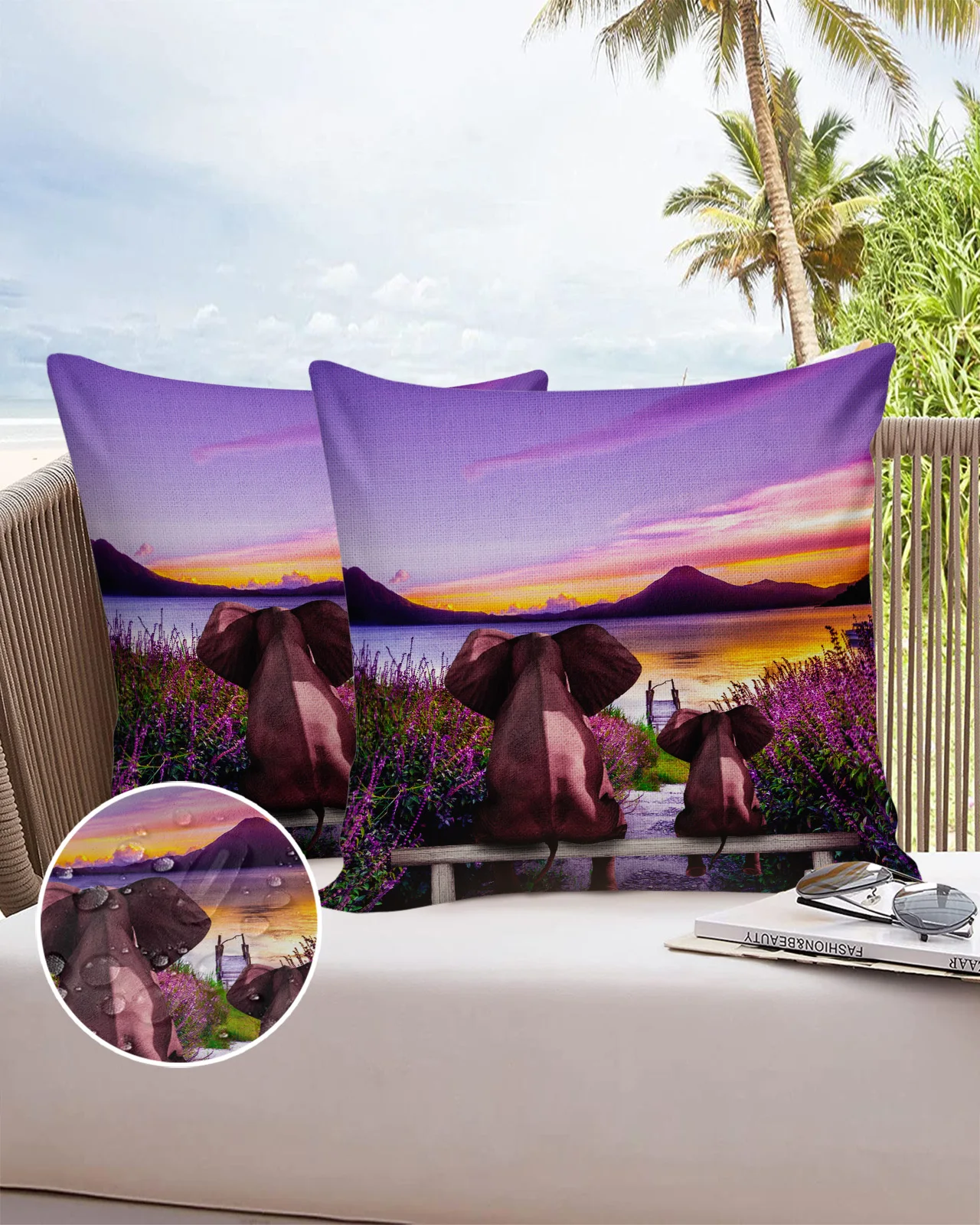 

2PC Pillowcase Elephant Lavender Field Sunset Sofa Cushion Cover Bed Pillow Cover Home Decorative Waterproof Pillow Cases