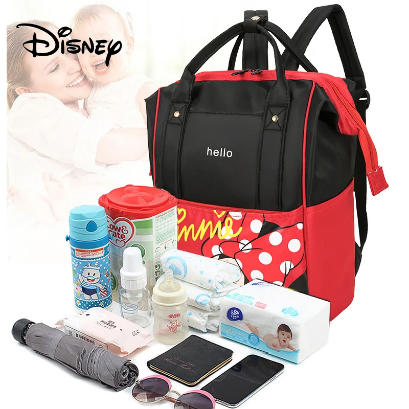 Disney Women Diaper Bag for Girl Large Capacity Multifunctional Waterproof Mickey Minnie Mouse Backpack Baby Durable Travel Bag