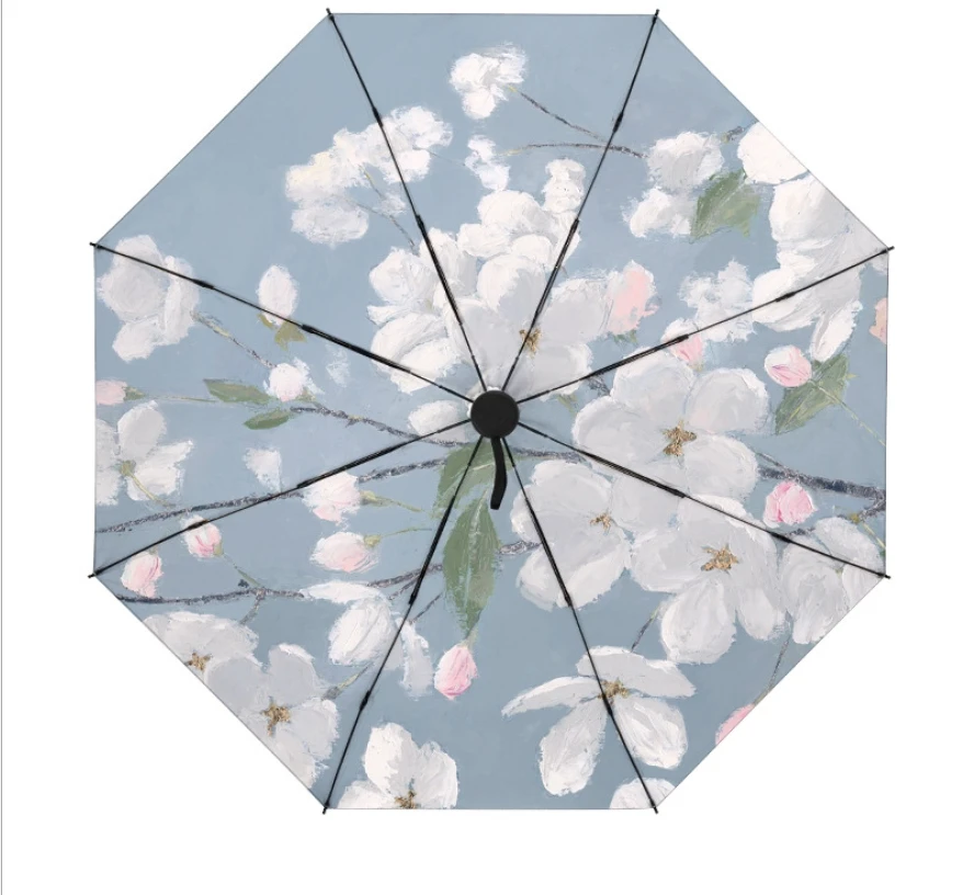 

Sun Manual Folding Umbrella Flower Printed UV Umbrella For Women Silver Coating Waterproof Umbrellas Impermeables Parasol