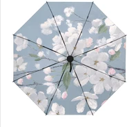 sun manual folding umbrella flower printed uv umbrella for women silver coating waterproof umbrellas impermeables parasol