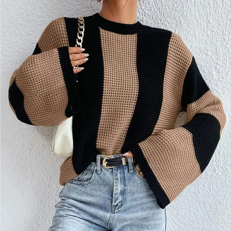 

Striped Sweater Women Fashion Versatile Casual Knitted Top Round Neck Outer Long Sleeve Jacket Female Summer New 2023 Streetwear