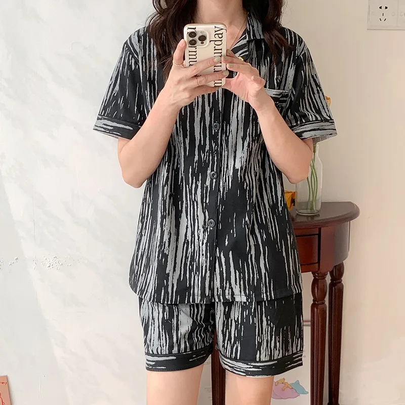 CAIYIER Korea Style Women Girls Sleepwear Plaid Pattern Summer Nightwear Women Leisure Kawaii Soft Pajamas Set Ulzzang Pyjamas