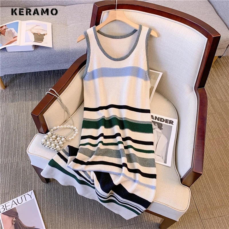 

Женское трикотажное платье с V-образным вырезом, в полоску