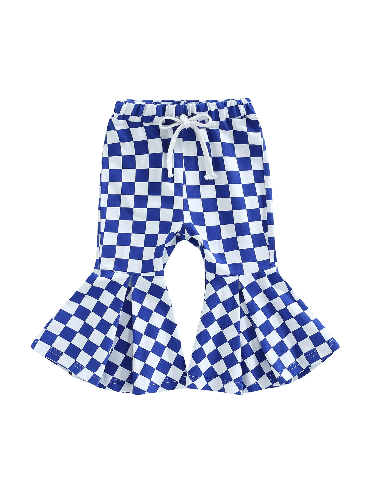 

Повседневные штаны для маленьких девочек, модные шахматные Брюки-клеш с высокой талией и кулиской, длинные брюки