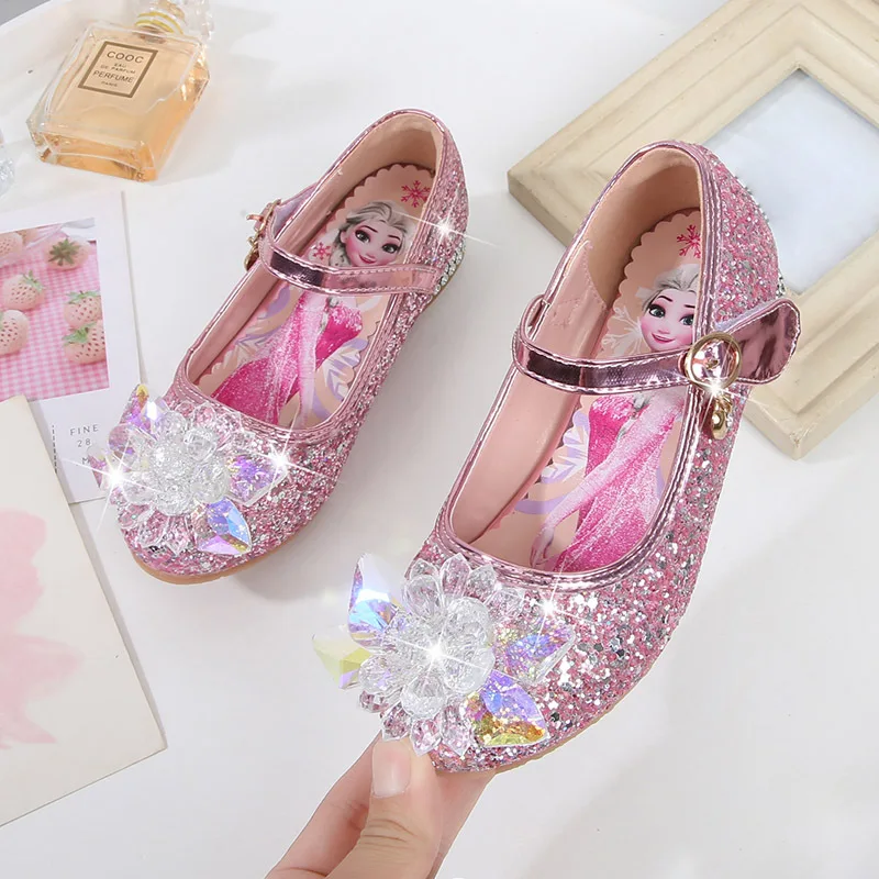 

Disney spring and autumn new girls high heels Frozen elsa children princess single shoes loop hook children's casual shoes