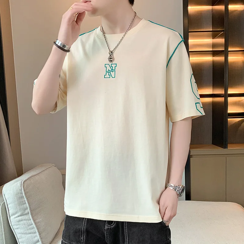 

Summer 2023 new monogram print half-sleeved short sleeve loose crewneck trendy men's T-shirt