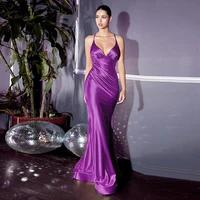 sexy purple formal evening dress 2022 new spaghetti strap satin and pleat mermaid floor length prom dress backless party gown