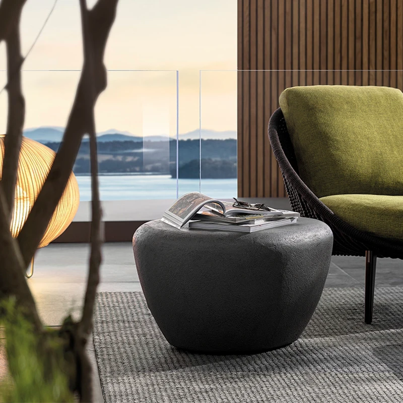 

nordic minimalist design mid century concrete oval stony outdoor coffee table modern living room furniture