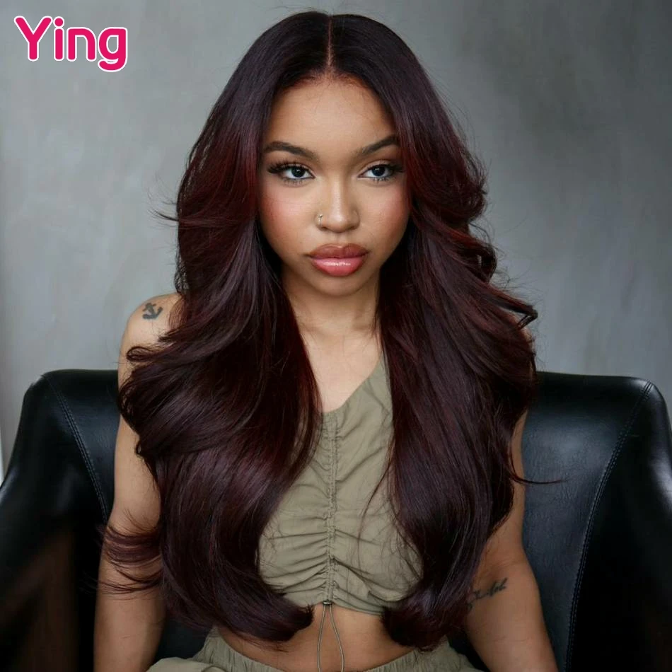 Объемная волна темно-бордового цвета 200% 13x4 13x6 прозрачный парик фронта шнурка