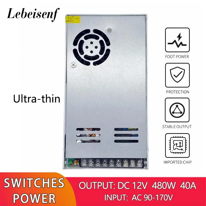 

Ultra-thin AC/DC Converter 90-170V AC to DC 12V 4800W 40A fan Switching Power Supply LED Lighting Drive Transformer Adapter