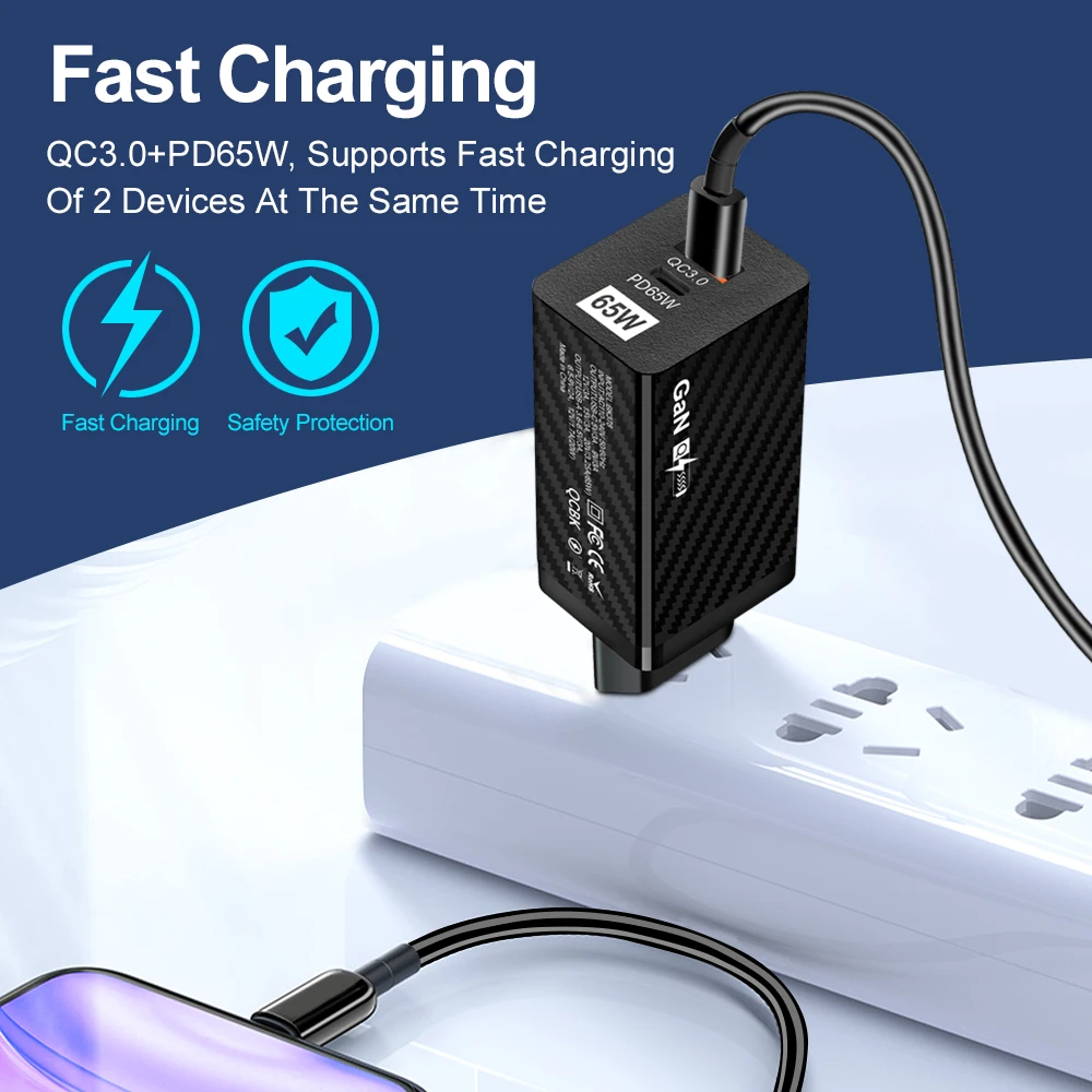 65W GaN USB Type C Charger Super Fast Charging For MacBook iPhone 13 14 iPad Huawei Xiaomi Samsung USB C PD Charger Wall Adapter