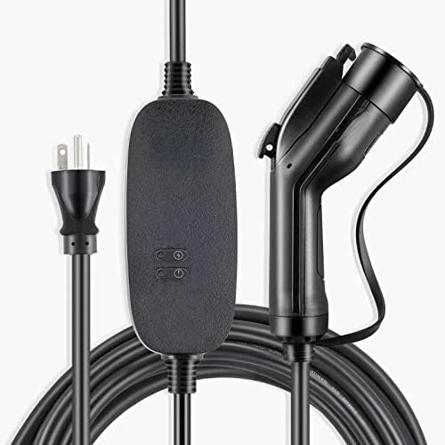 

1+2 EV Charger, 16 Amp 110-240V, Portable Vehicle Charger with 25 ft Charging Cable NEMA 6-20 Plug NEMA 5-15 Adapter, Plug-in H