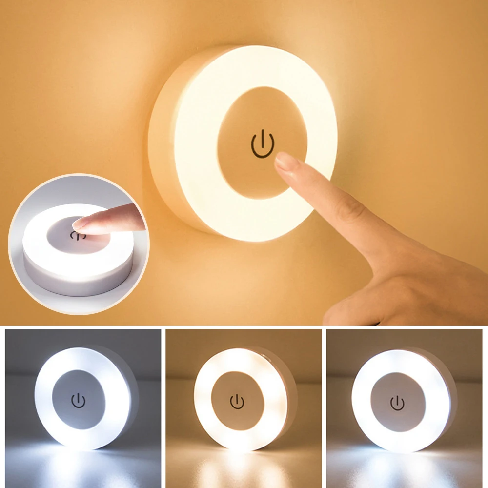 

Мини светодиодные сенсорные ночные светильники USB перезаряжаемые кухня спальня магнитное основание настенный свет круглый портативный затемнение ночной светильник
