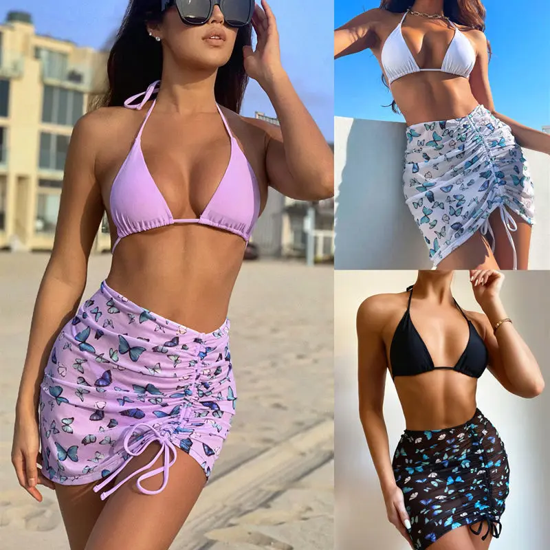 

2022 New Bikini Beach Skirt Tunics for Beach Cover up Swimsuit Women Ruffle Biquini Bathing Suit Summer Beach Wear Swim Suit