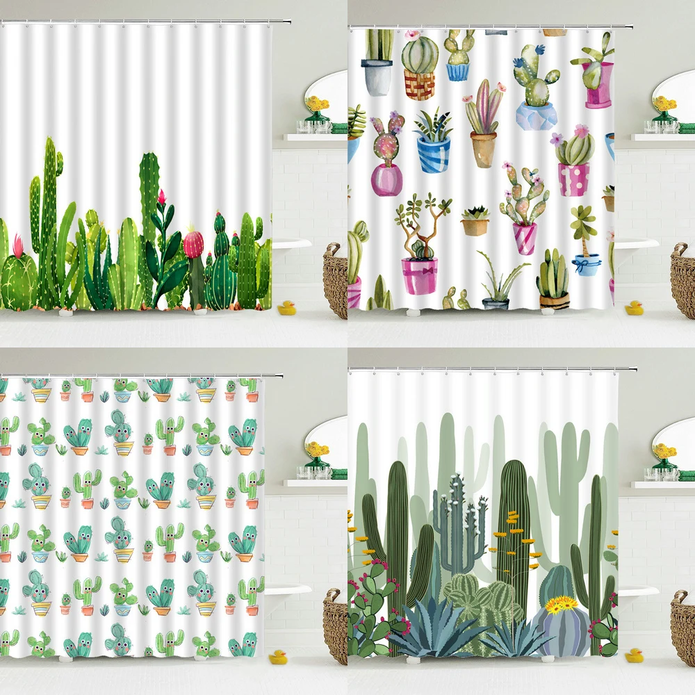 

Tropical Cactus Shower Curtain Polyester Fabric Bath Curtain for The Bathroom Decorations Multi-size Printed Cortina De Baño