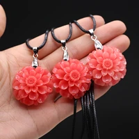 32mm red flower pendant necklace synthetic coral crafts jewelry making diy accessories charm gift party decor wholesale 45cm