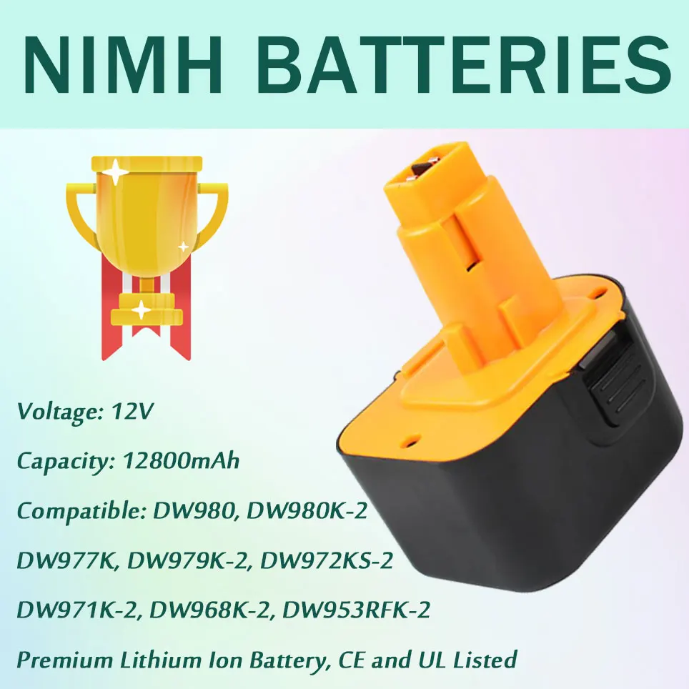 

2022 12800mAh DC9071 Replacement DeWalt 12V XRP Battery DW9071 DW9072 DW907K, DW907, DW904, DW053, DW 953, DCX220A2, DCD945B2