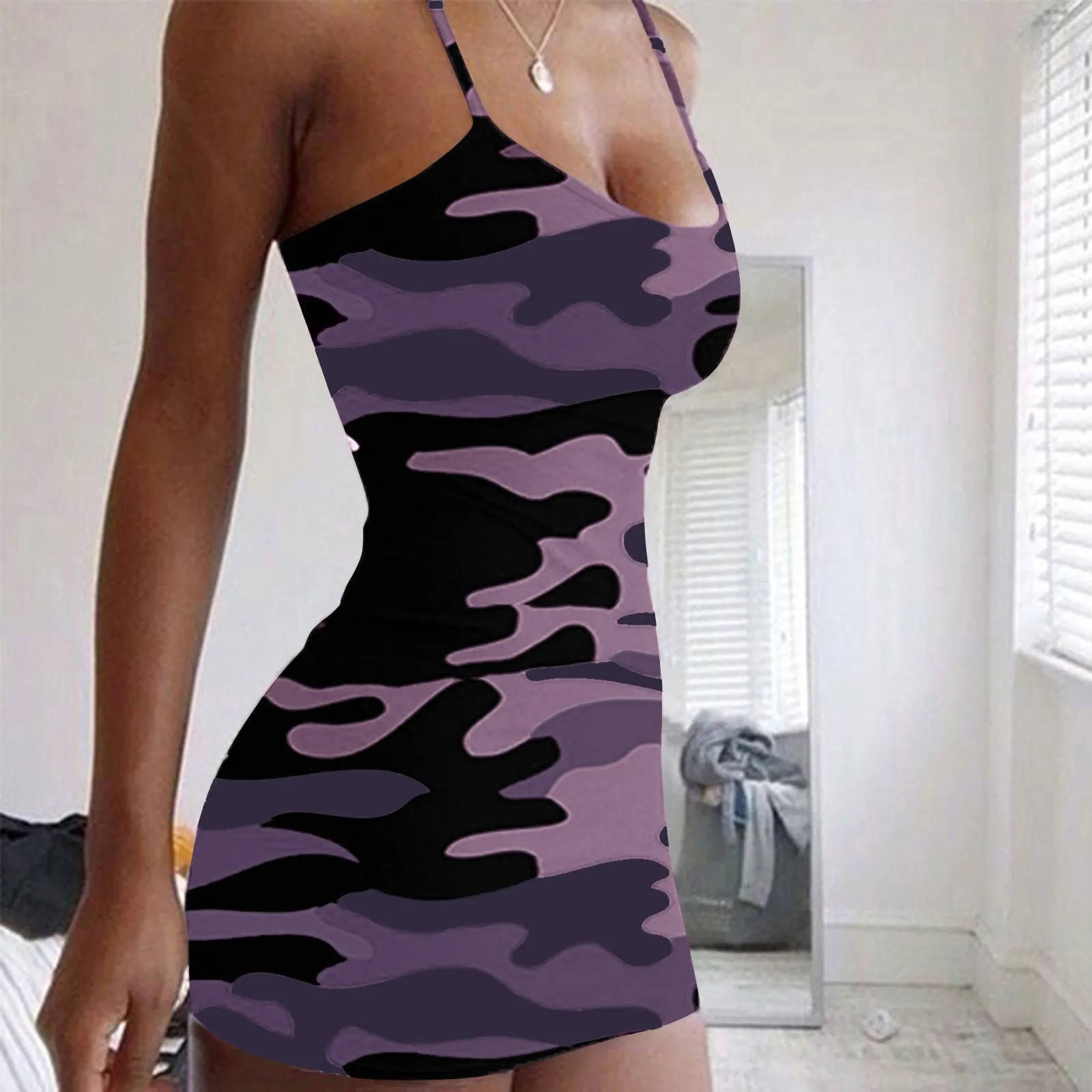 

Dresses for Women Casual Camouflage Sling Bag Women Casual Tight-fitting Dress Hip Sleeveless Sexy Summer Dress Cotton Short