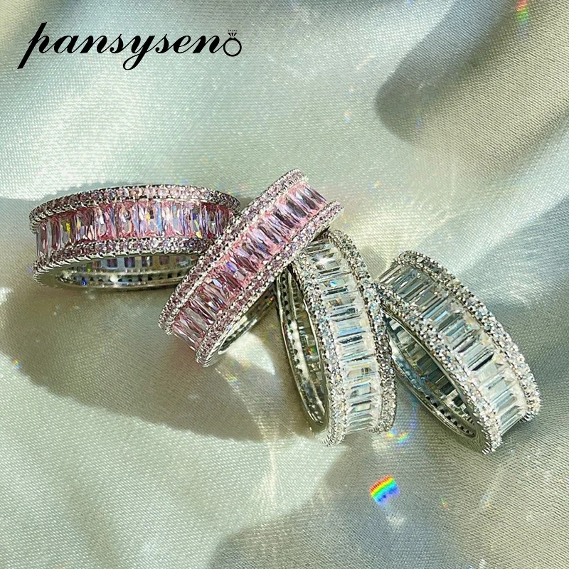 

PANSYSEN 100% 925 Sterling Silver High Carbond Diamond Gemstone Round Circle Engagement Rings for Women Fine Jewelry Wholesale