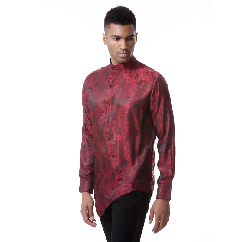 Mattswag Mens Paisley Printed Irregular Oblique Hem Shirts High Quality Social Men's Clothing Fashion Party Prom Chemise Hombre