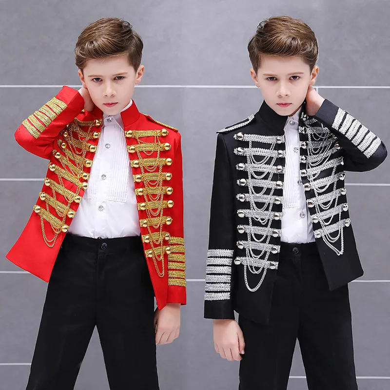 Boys European Tassel Military Dress Suit Set Children Stage Court Dress  Christmas Performance Prince Costume Kids Blazer Pants