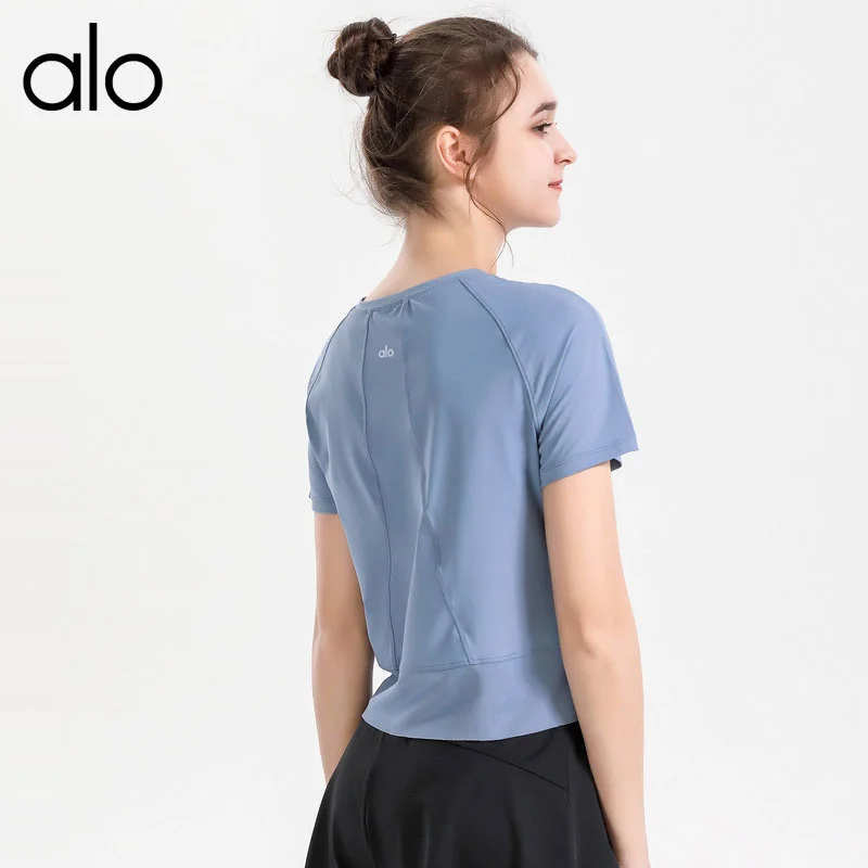 

Alo Yoga Gym Short Sleeve Shirts Sport Tee Mesh Breathable Quick Dry Plus Size Loose Crop Top Pink For Women Fitness Sportswear