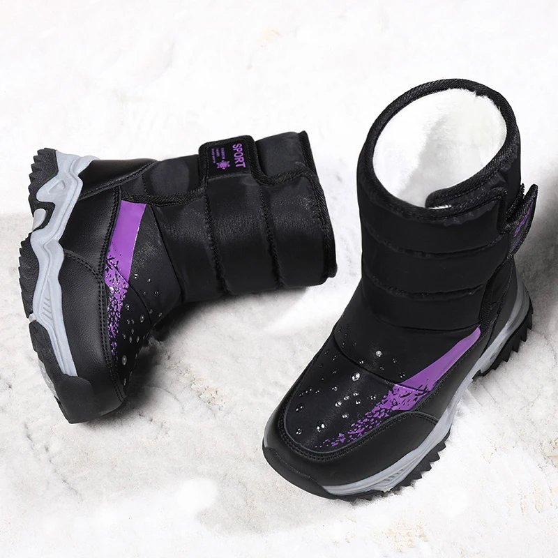 Style Children Boots Hook & Loop Boys Winter Shoes Round Toe Girls Ankle Boots Comfortable Waterproof Sneakers