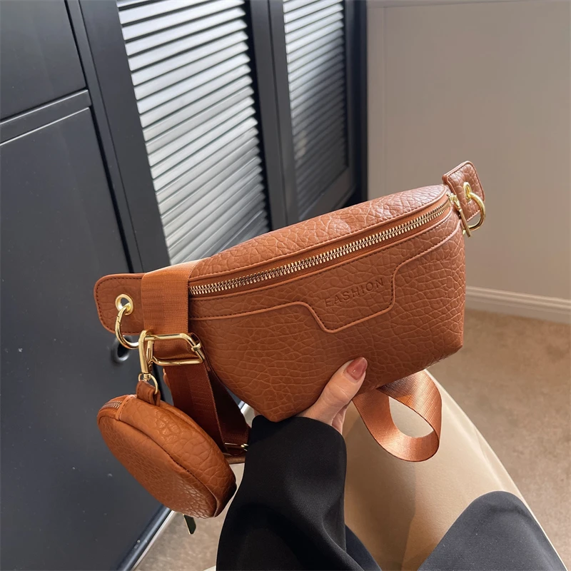 

Комплект из 2 повседневных сумок для женщин, дорожная нагрудная сумка через плечо, забавная бананка на молнии, кожаные поясные сумки коричневого и черного цвета