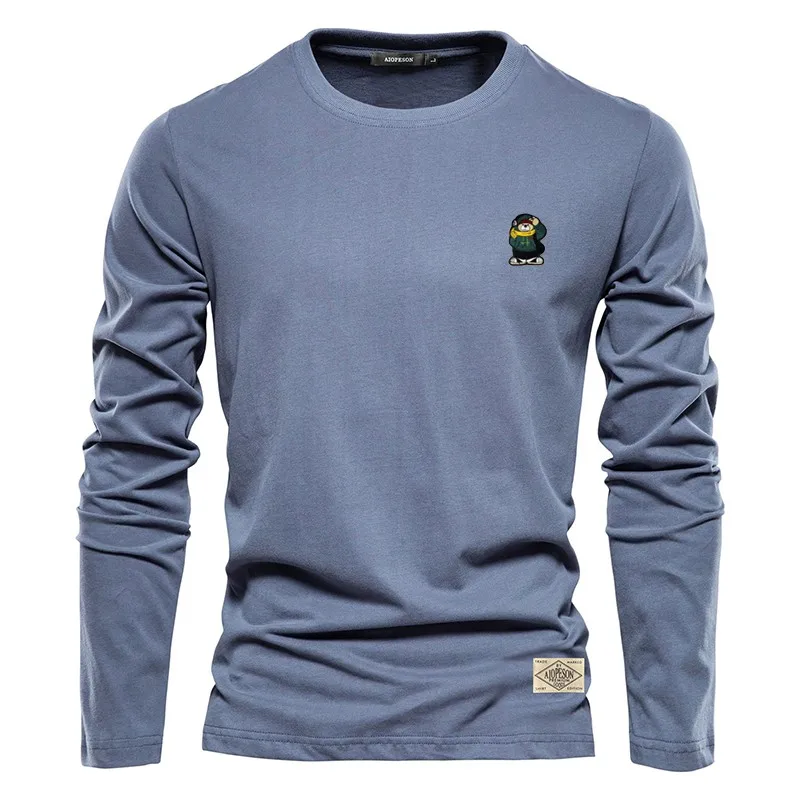

Embroidered men's cotton long sleeved T-shirt Solid Spring casual men's T-shirt High quality men's classic clothes Men's top