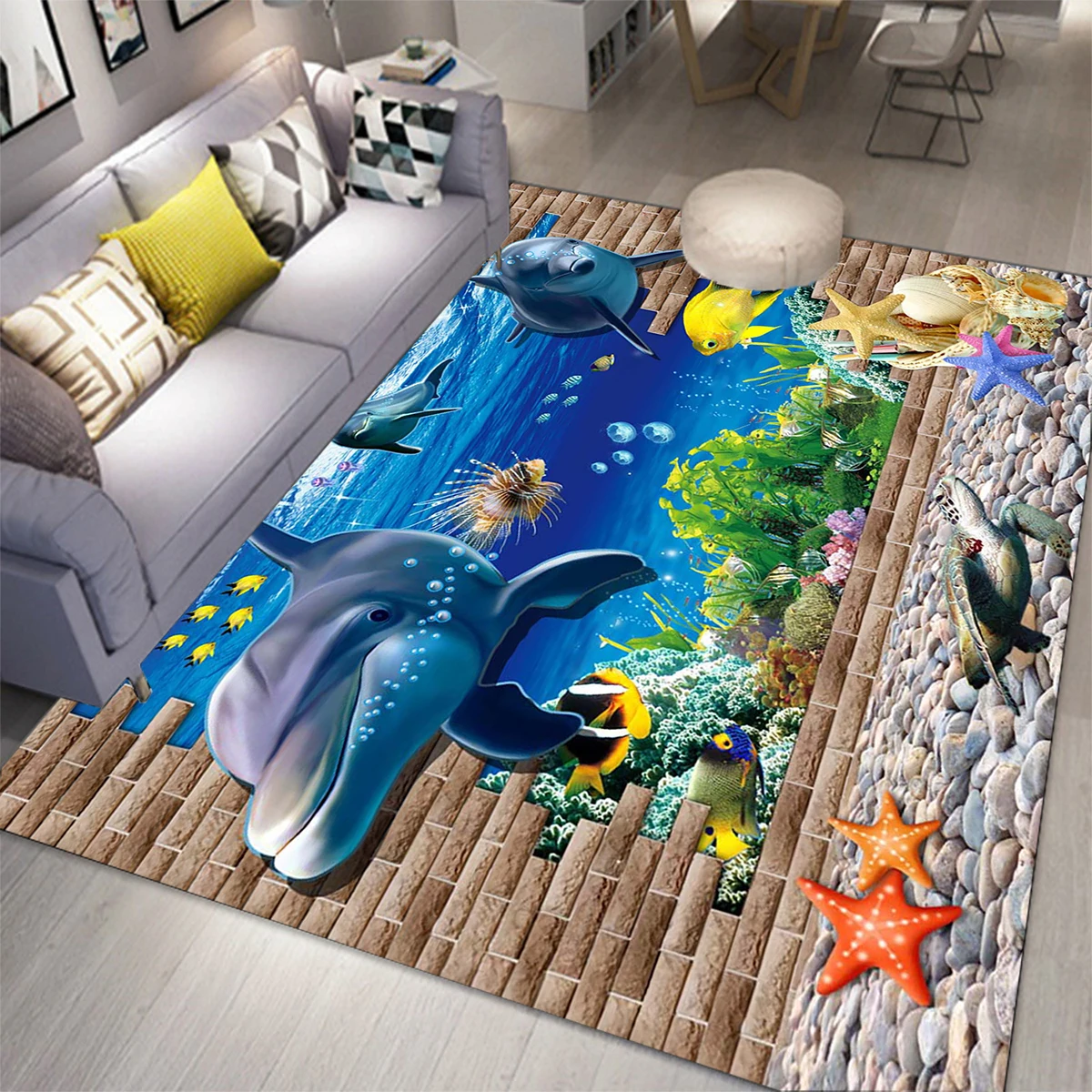 

Ковер Ocean World 3D коврики с дельфинами для гостиной, спальни, Декор, Домашний напольный коврик, коврики океанской зоны