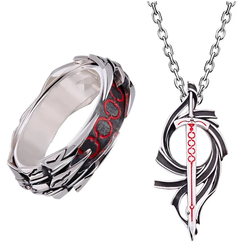Anime Fate Stay Night Adjustable Open Ring Excalibur Pendant Necklace Jewelry Gift Accessories Props Cosplay