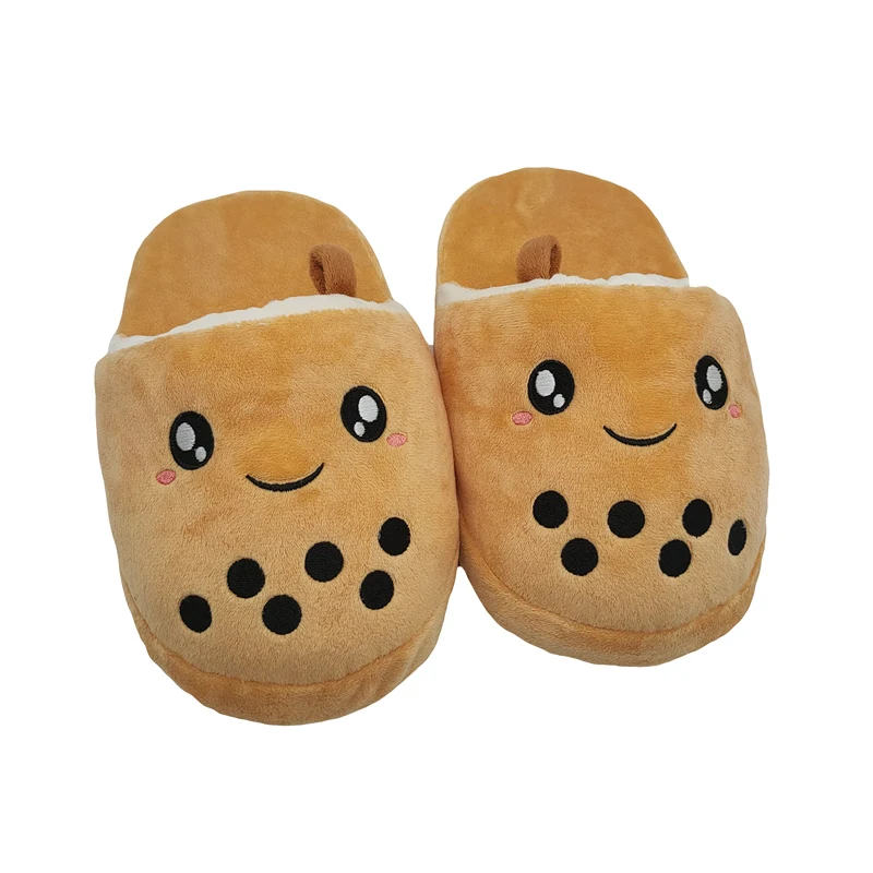 Lovely Milk Tea Slippers For Women Kawaii Fluffy Winter Warm Slippers Woman Cartoon Winter Slippers Funny Shoes